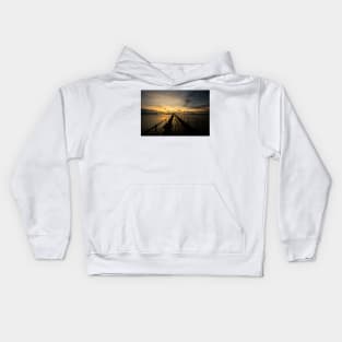 Sunrise over the Old Wooden Pier at Blyth (2) Kids Hoodie